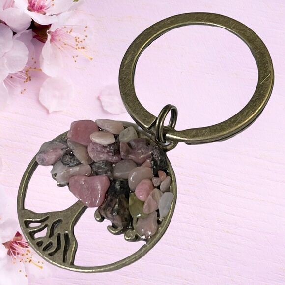 Tree Of Life Natural Stone Keychain Made with Various Healing Stones - Picture 5 of 9